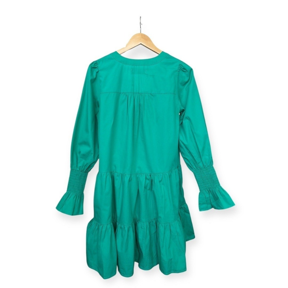 OPT Anthropologie Bay Mini Dress Emerald Green Cotton Small Tiered‎ Smock Sleeve - Picture 9 of 10